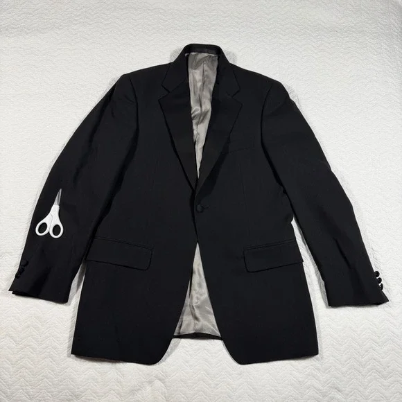 Vtg MONSIEUR GIVENCHY Black Wool‎ Blazer Jacket Men 38R USA Union Made 1 Button